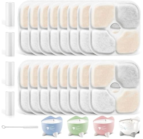 ASTRIgneous 16 Stück Katzenbrunnen Filter für Catit Pixi Trinkbrunnen, Trinkbrunnen Filter mit 4 Schläuche und 1 Reinigungsbürste, Replacement Filter Dreifaches Filtersystem mit Harz und Aktivkohle