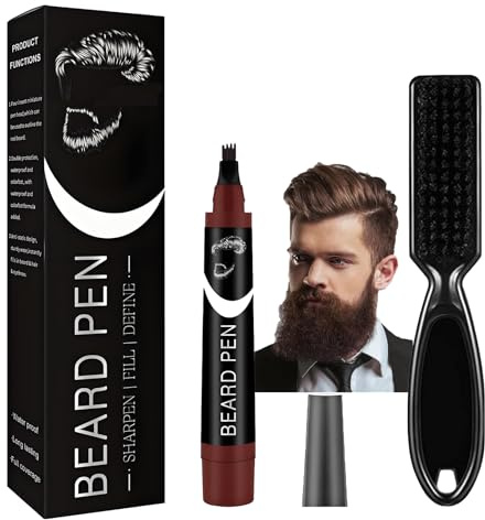Waterproof Beard Pencil Filler with Fork Tip and Brush - Sweatproof Beard Pen for Line Definition and Patchy Filling, Eyebrow and Moustache Dye, Hairline Brow Liner