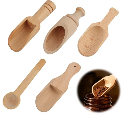 5 Pièces Cuillères Mini en Bois Naturel, Cuillère à Sel Épices Thé Café, Ustensiles de Cuisine Compactes pour Dosage Précis, Style Rustique pour Famille Salon de Thé Restaurant Bain