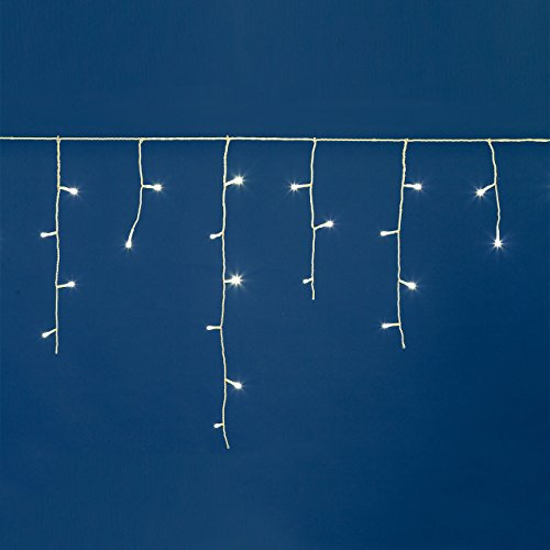 LuminalPark LED Eiszapfen-Lichterkette 5 x 0,6 m, 120 Leds warmweiß, weißes Kabel, Memory Controller, innen/außen