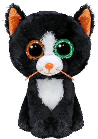 Ty Beanie Boos – Mond die Schwarze Katze mit großen orangefarbenen und grünen Augen, das Plüschtier mit großen glitzernden Augen – 15 cm – T37388