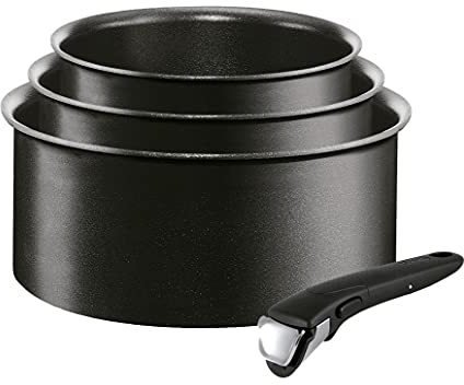 Tefal Ingenio Expertise Kasserollen-Set | L65095 | Edelstahl | Titanium Excellence Antihaftversiegelung | Thermo-Spot | abnehmbarer Griff | platzsparend | backofenfest | induktionsgeeignet, Schwarz