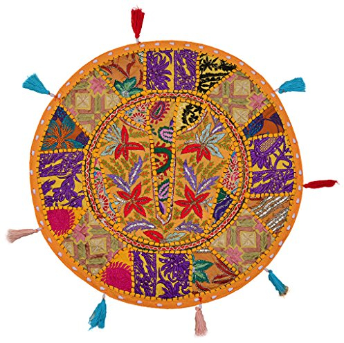 Stylo Culture Decorativo Indio Bohemio Redondo Cojines De Suelo Jardin Patchwork Funda De Almohada Sofa Cojines Suelo Mango Amarillo 45x45 cm Algodón Bordado Vintage Fundas De Colchón