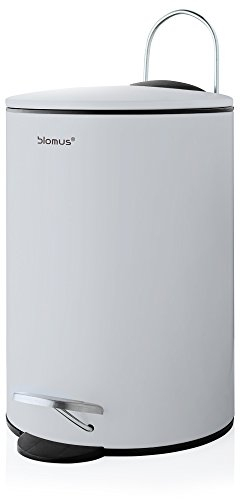 Blomus Tubo pedal bin made of powder-coated steel, moon grey, 3 L capacity, smart close system, removable bucket, exclusive bathroom accessory (H x W x D): 24.5 x 17 x 17 cm, moon grey, 68993