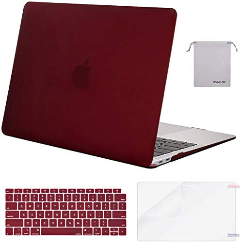 MOSISO Compatible with MacBook Air 13 inch Case M1 Chip 2021-2018 Release A2337 A2179 A1932, Plastic Hard Shell&Keyboard Cover&Screen Film&Storage Bag for MacBook Air 13.3 inch Case, Marsala Red