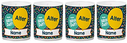 Herz & Heim® Personalisierte Kerzen als Tischdekoration zum Geburtstag im 4er Set mit Name und Alter