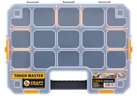 Screw Storage Organiser Large 17 Inch With Transparent Lid Adjustable Compartments Lightweight Stackable Tool Box For Screws Nuts Tools Small Parts TOUGH MASTER (Pack of 1)
