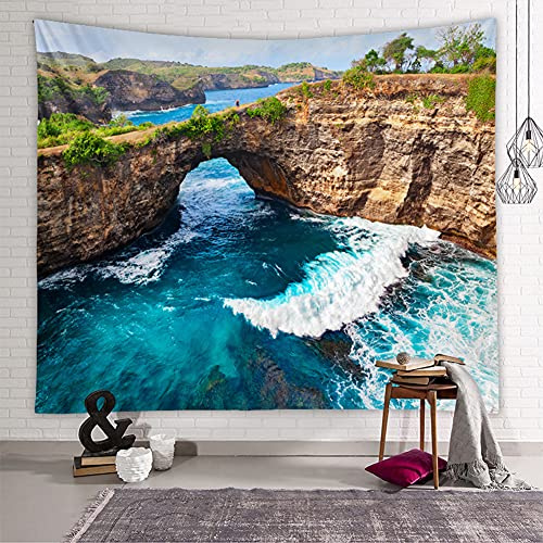 Lsimeru Meerblick Wandteppich Meer Ozean Welle Wandbehang Wasserlandschaft Natur Landschaft Wandtuch Wandtücher Tapestry Wanddeko Schlafzimmer Wohnzimmer 180x230
