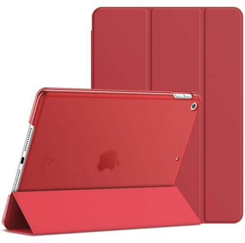 JETech Hülle für iPad 9./8./7. Gen 10,2, Rot | Für iPad 10,2 (2021/2020/2019), Schlanke Transluzent Rückseite, Dreifach-Ständer, Auto Schlafen/Wachen, Leichter Stoßschutz