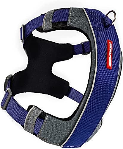 EzyDog No-Pull Hundegeschirr für Mittelgroße und Große Hunde, X- Link Anti Zug Geschirr Hund Verstellbar, Reflektierendes, Größenverstellbar, Brustgeschirr Gepolstert (L, Blau)