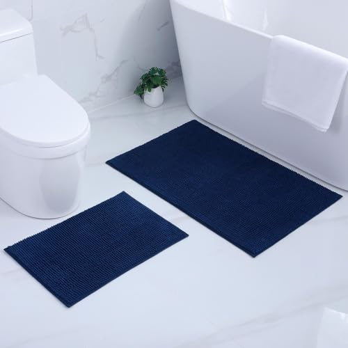 Homaxy Chenille Badezimmerteppich 2er-Set Badteppich Badematte rutschfest | 40x60+60x90cm Marineblau, saugfähige Badvorleger, maschinenwaschbar Duschvorleger, weich komfortabel Badematten & Badteppiche