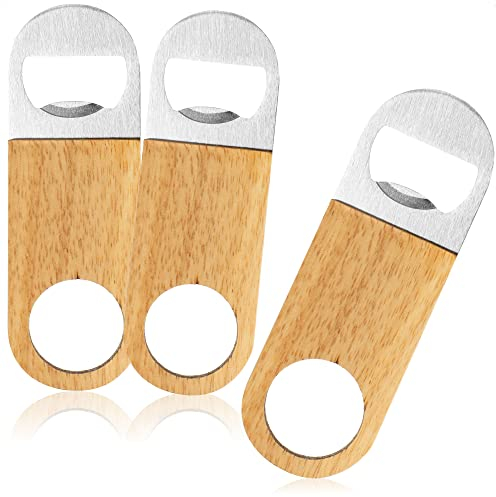 COM-FOUR® 3x Apribottiglie in acciaio inossidabile con manico in legno naturale - apribottiglie dal design semplice (3 pezzi legno Acciaio inossidabile piatto piccolo)