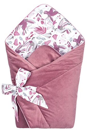 Pepi - Baby Pucksack - Baby Pucktuch 75×75 cm - Pucksack Baby Sommer - Baby Pucksack Winter - Pucksack für Neugeborene - Pucktuch Baby - Einschlagdecke - Hummingbird Old Rosa Mit Velvet