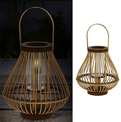 Laterne Henkel bauchig | Rattan H27cm Glaseinsatz | Kerzen Teelichter Laterne Kerzentständer Dekoleuchte (1 x Laterne bauchig H27cm)