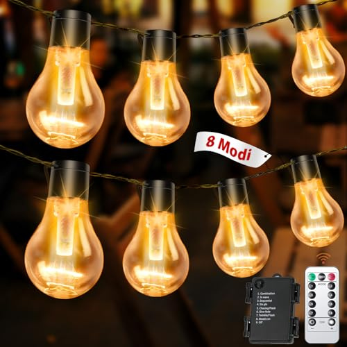 DSLebeen LED Lichterkette 9m Batterie IP64 Fernbedienung | 12 A60 LED 8 Modi Timer 6h/18h Batterie IP64 wasserdicht für Garten Balkon Weihnachten Hochzeit Memory