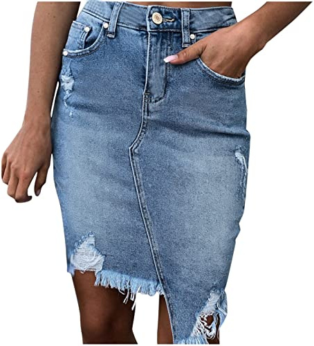 QWUVEDS Nero Locker Sexy Classico Blu Donna Bottoni Borse Gonna di jeans strappata Sportivo, Blu, M