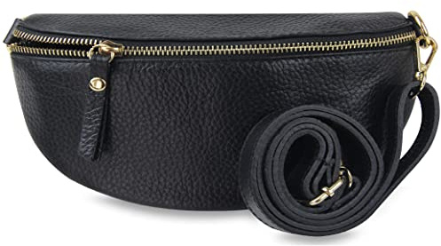Frentree® Damen Echtleder Bauchtasche, Made in Italy, Umhängetasche Crossbody Tasche Schultertasche mit goldenem Reißverschluss, Größe MINI