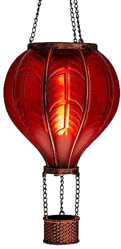 LED-solcellsballong med lågeffektsbelysning | lampa med 20 varma vita lampor | trädgårdslykta för upphängning | inkl. metallkedja | total höjd ca 40,5 cm (röd)