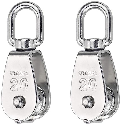 Cosswe 2 Pack M20 Single Pulley Block, 304 Stainless Steel Pulley Roller 360 Degrees Swivel Pulley for Washing line Ropes - Safe Loading up to 75KG