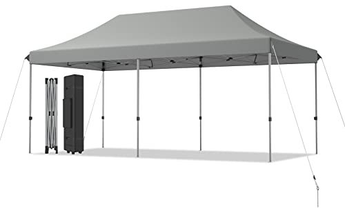 COSTWAY 6m x 3m Pop Up Gazebo, 3 Height Adjustable Instant Canopy Tent with Wheeled Storage Bag, Stakes & Ropes, Outdoor Waterproof Marquee Sun Shelter for Garden Patio Market Camping Party (Grey)