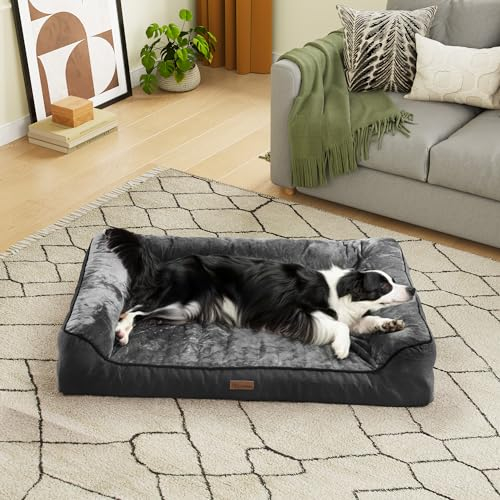 YITAHOME Hundebett Ergonomisches Hundesofa - 106x80 cm Hundecouch weicher Flanell,Dichte seitliche Polsterung,Geeignet für Hunde mittlerer und großer Größe,waschbar rutschfest Hundebetten, schwarz
