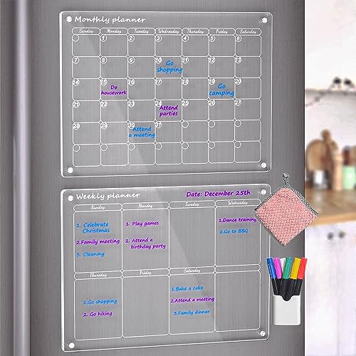 Chrrapte Magnetische Abwischbare Kalender für Kühlschrank, transparenter Acrylkalender, trocken abwischbare Magnettafel für Kühlschrank, monatliche wöchentliche Planungstafel