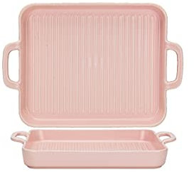 Oven Baking Dish,Ceramics Baking Dishes,Series Bake, Rectangular Baking Dish Set of 2, Oven to Table Baking Dish with Ceramic Handles Ideal for Lasagne/Pie/Casserole/Tapas,Pink,10in (Color : Pink, S