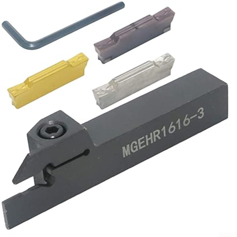 3 Stück (3 mm) Hartmetall-Einsätze + MGEHR1616-3 (rechts) CNC-Drehmaschinen-Werkzeughalter + Schraubenschlüssel-Set für die Verarbeitung von Edelstahl und Aluminiumlegierung