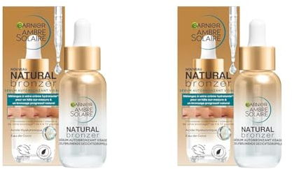 Garnier Ambre Solaire - Sérum Autobronzant Visage Hydratant - Hâle Progressif & Sur-Mesure - Eau de Coco & Acide Hyaluronique - Pour Tous Types de Peaux - Natural Bronzer - 30 ml (Lot de 2)