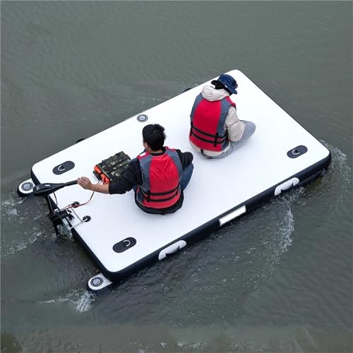 Bateau De Pêche Portable, Île Flottante, Radeau Gonflable avec Ponton D'équilibrage pour La Pêche en Mer, Leurres,8.2Ft/2.5M*5.2Ft/1.6M,White