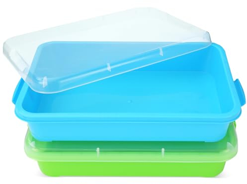 Sensory Bin Play Tray with Lid Sand box 2 Pcs 15in Portable Large plastic Tray Fill with Sand, Water, Beads and More
