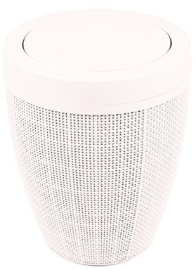 Addis Poubelle ronde en toile de jute synthétique avec couvercle basculant pour salle de bain, chambre à coucher, bureau à domicile, 5 litres, crème calicot