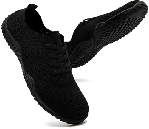 UNQWQZ Barefoot Shoes Femme Confort Ete Tennis Chaussures à Lacets Minimalistes Legeres Marche Sport Pieds Nus De Running Mode Fitness Course Antidérapantes Basket Noir 40
