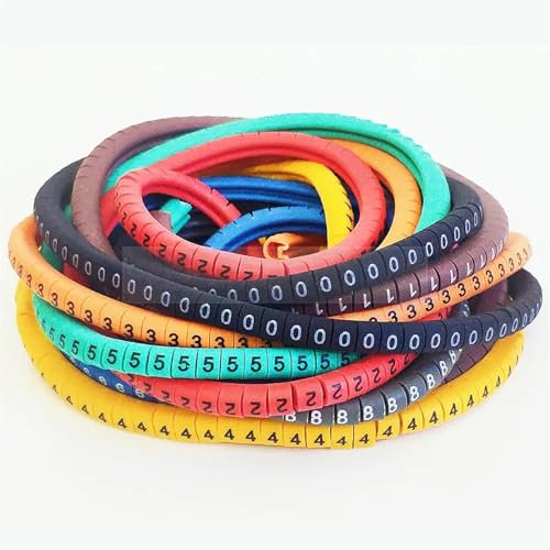 Repere fil electrique Marqueur de câble étiquette de fil EC-0 EC-1 1000 pièces, numéro de marque 0 à 9, gestion des câbles, isolation de fil coloré, manchons d'organisation de fil en PVC(EC-2-1000PCS-