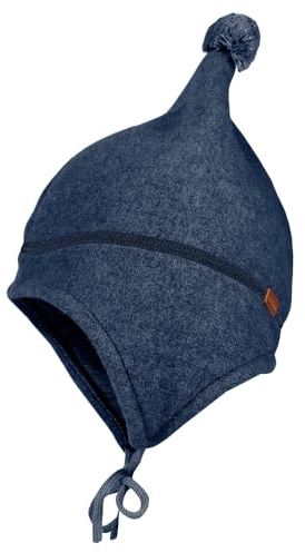 maximo GOTS MINI-Zipfelmütze, Pompon Wollfleece, Jerseyfutter, Band