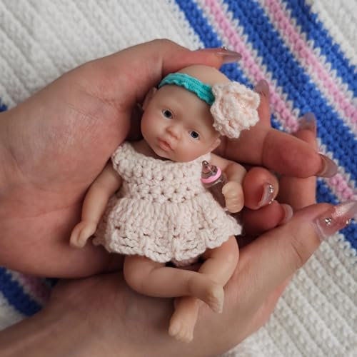 MYREBABY 4.5 Inch Miniature Silicone Babies Doll Reborn Baby Doll Silicone Ful Body Realistic Micro Newborn Eyes Open Cute Baby Girl That Look Real Soft Anti Stress Doll
