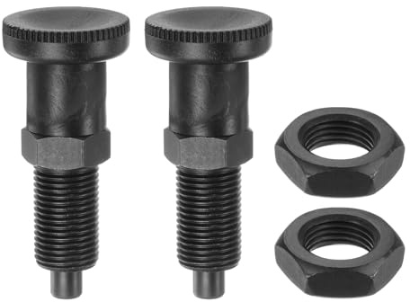sourcing map 2pcs Push Fit Ball Nose Spring Plunger M16x1.5Thread 8mm Pin Dia.Carbon Steel Return Knob Plunger Non-Locking Retractable Index Plunger for Industrial Equipment, Black
