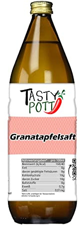 Tasty Pott Succo diretto di melograno al 100% succo madre, succo di frutta vegano, torbido naturale, succo di melograno, melograno, vitamina C, bottiglia di vetro da 1000 ml (12 x 1000 ml)