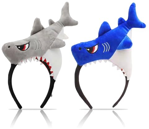 GlamRays 2 piezas diadema de tiburón felpa sombrero de tiburón lindo animal gorro de felpa animal diadema tiburón fiesta sombreros de tiburón disfraz de tiburón sombrero para hombres mujeres