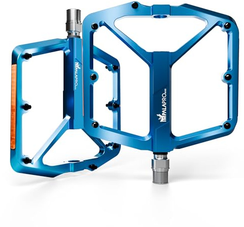 IMPALAPRO – CNC-Aluminium Fahrradpedale 9/16″ mit extra breiter Plattform, abnehmbaren Anti-Rutsch Pins & Reflektoren – ultraleichte MTB Pedale 355 g (Eloxiertes Blau)