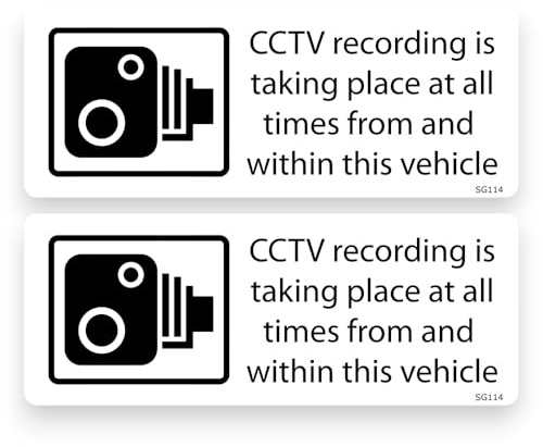 2 Pack - Large 22cm Sticker Gold - CCTV Recording in Vehicle Self Adhesive Stickers - Car, Van, Sign, Warning, Surveillance, Camera, Security Decal White SG044