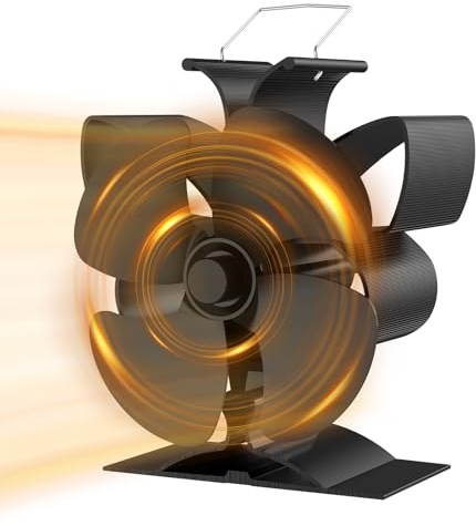 UZIMOO Ofenventilator, 4 Blättern Kaminventilator ohne Strom Leiser Betrieb, Holzofenventilator Wärmebetrieben Kamin Ventilator, Hitzebetrieben Kaminbesteck Ventilator für Holz/Holzbrenner/Kamin