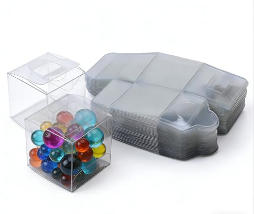 CXWFLM 50 Stück Transparente Geschenkboxen 5x5 cm– Mini Klarsichtboxen für Gastgeschenke, Süßigkeiten, Hochzeit, Geburtstag, Party–Kunststoff Verpackung für kleine Geschenke & DIY