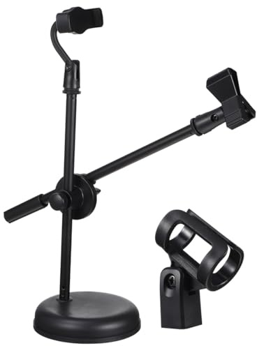 Supporto Microfono da Tavolo Regolabile Morsetto U | Supporto per Telefono, Base Ispessita, Design Smontabile e Custodia Inclusa, Plastico