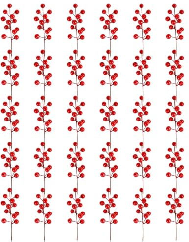OIXYEY 30 Stück Künstliche Rote Beeren Zweige, Weihnachtsbaum Dekoration Kunsthandwerk, Natürliche Holly Beeren für Festliche Heimdekoration, Hochzeit Deko und DIY Bastelprojekte
