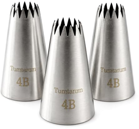 Tumtanm Piping Tips, 4B 3Pcs Large Icing Piping Tips Stainless Steel Seamless Set for Cupcakes Cake Decoration and Baker
