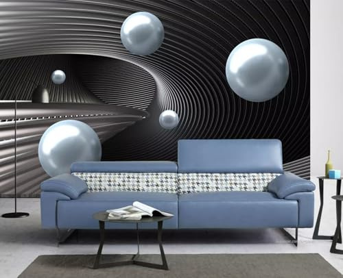 Papel Pintado Pared 3D Esfera Metálica En El Espacio Abstracto Fotomurales 3D Papel Tapiz Moderno Murales Dormitorio -ZX21246-350x250cm