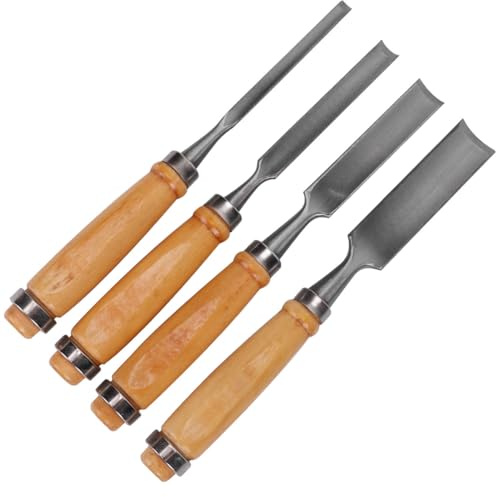 Set 4 Pezzi di Scalpelli da Intaglio Legno Semicircolari | Acciaio e Timber, Lame con Spessori Diversi, Colore Argento, di Intaglio