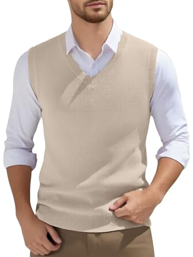 Chaleco de Punto con Cuello en V para Hombre Estilo Informal Sin Mangas Corte Ajustado Chaleco de Lana Suéter de Punto Clásico Chaleco de Caballero de Negocios