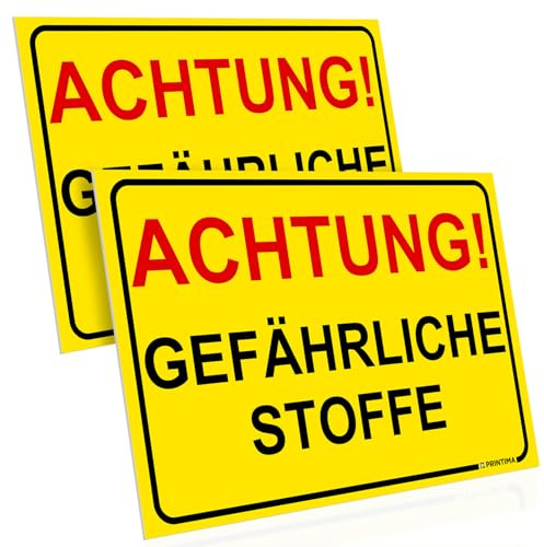 PRINTIMA 2er Set PVC Schild „ACHTUNG! GEFÄHRLICHE STOFFE“ 32x21 cm – Warnschild mit Montageset – Sicherheitskennzeichnung für Gefahrstoffbereiche, Chemieräume, Labor und Betrieb